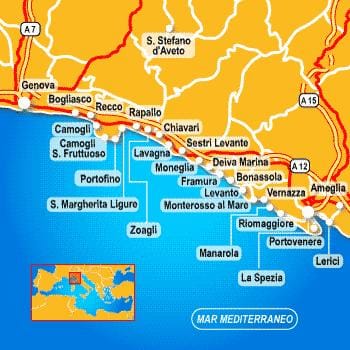 Riviera di Levante map, Liguria, Italy