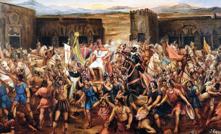 Inca Ruler Atahualpa capture, by artist Juan Lepiani