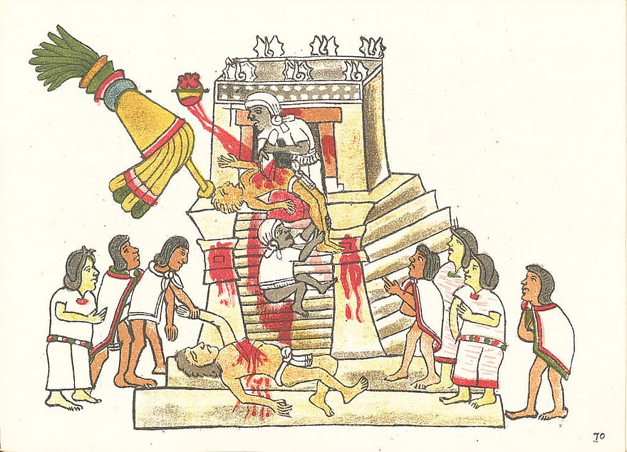 Aztec human sacrifice from Codex Magliabechiano