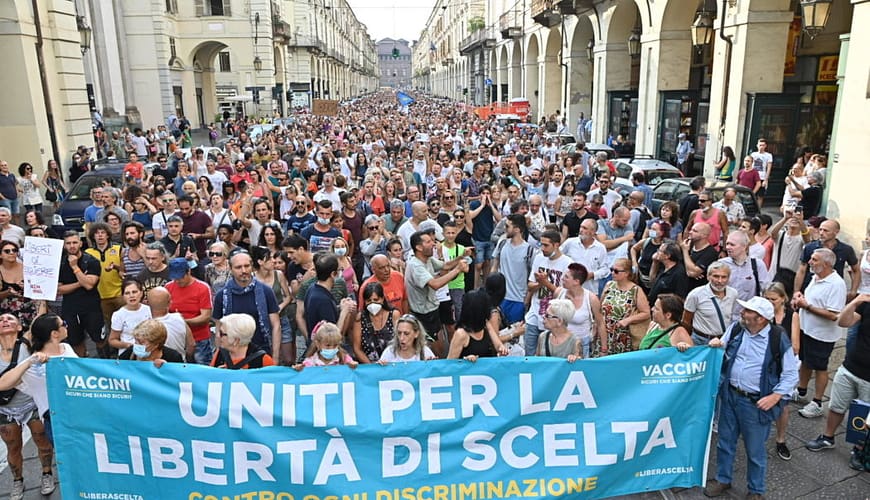 Worldwide Rally for Freedom in Turin Italy Anti-Green Pass