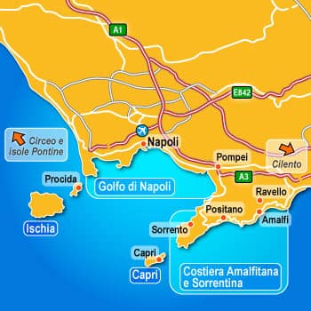 Bay of Naples area map with Capri at its southern tip