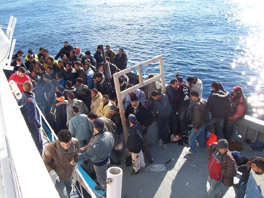 Immigrants Arriving at the island of Lampedusa, Sicily, Italy