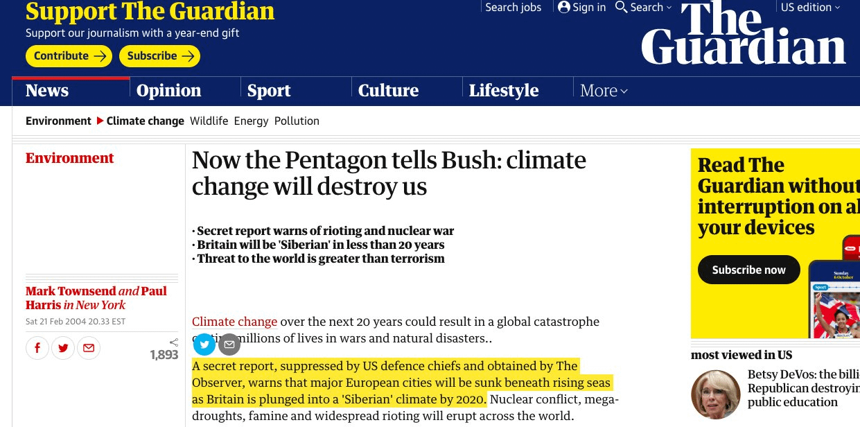 The Guardian in 2004: Britain will be Siberian in 2020