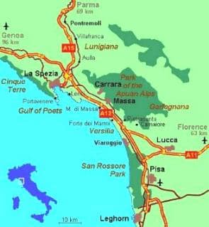 Map of Viareggio in Tuscany coast, Italy