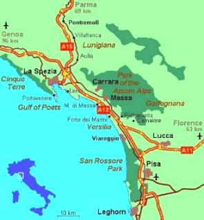 Map of Viareggio & Versilia Tuscany Italy