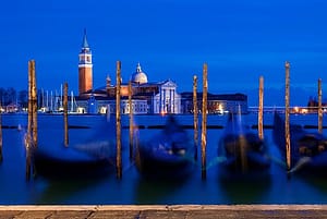 Venice gondolas at night