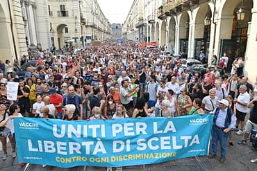 Worldwide Rally for Freedom in Turin Italy Anti-Green Pass