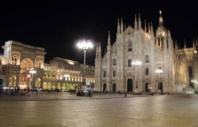 Milan Cathedral and part of the huge Cathedral Square, Duomo di Milano in Piazza Duomo