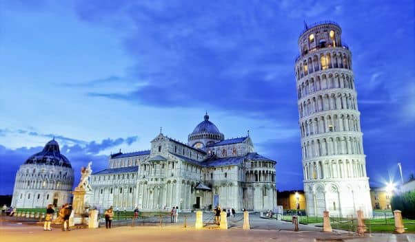 Pisa Piazza dei Miracoli with the Leaning Tower at dusk