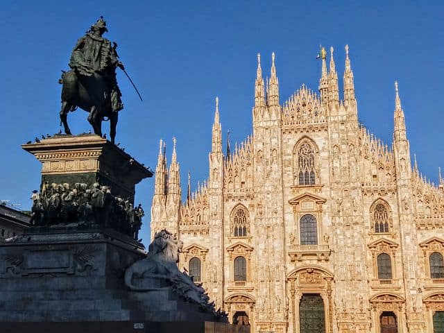 Milan Cathedral and Statue of King Victor Emmanuel II in the Cathedral Square