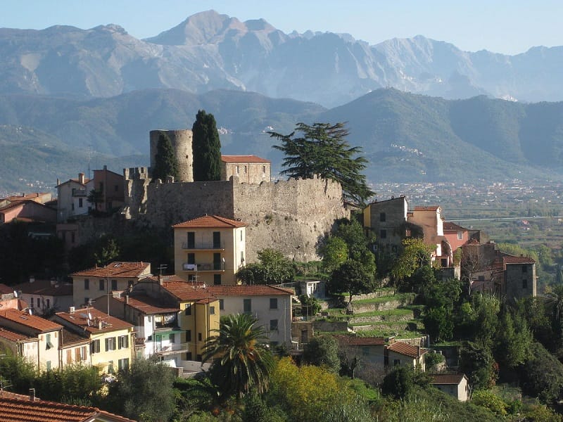 Ameglia Castle with the background of Apuan Alps