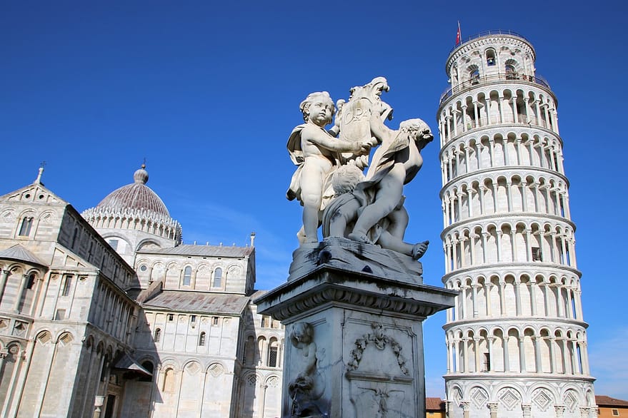 Leaning Tower of Pisa, Duomo (Cathedral) and Cherubs Sculpture