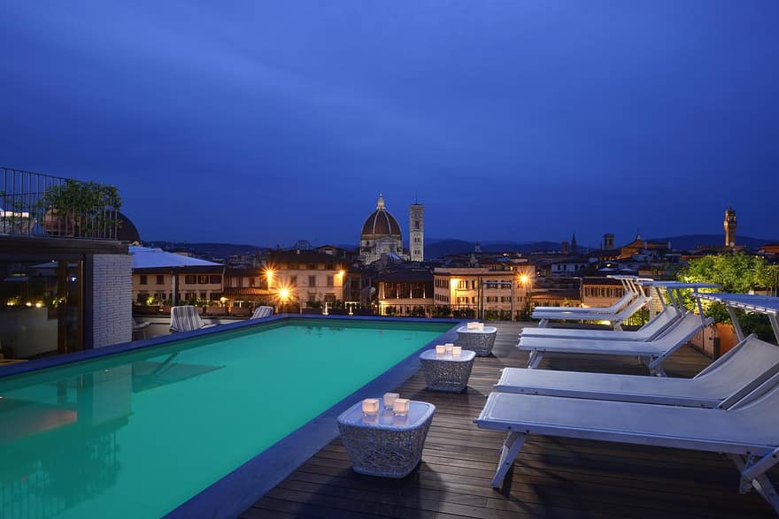 Florence - Grand Hotel Minerva rooftop pool with Cathedral view